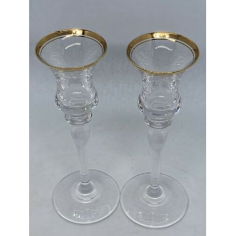 Mikasa Jamestown Gold Trim Heavy 7-3/4" Crystal Candle Holders (2)